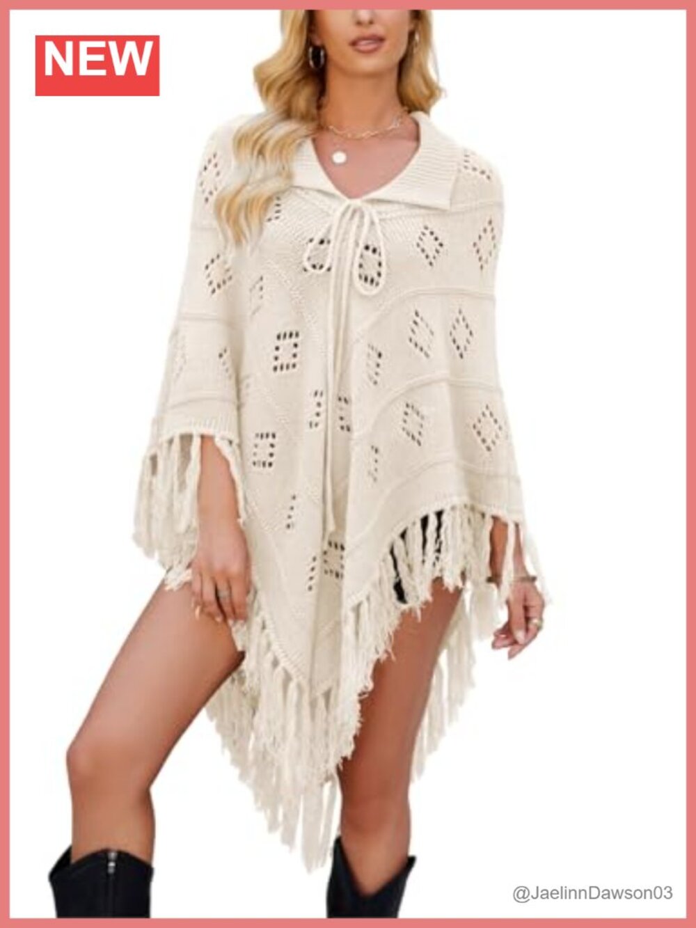 Fringe Poncho Cape Knit Hollow Out Shawl Wrap Soft Oversized Sweater Top Boho